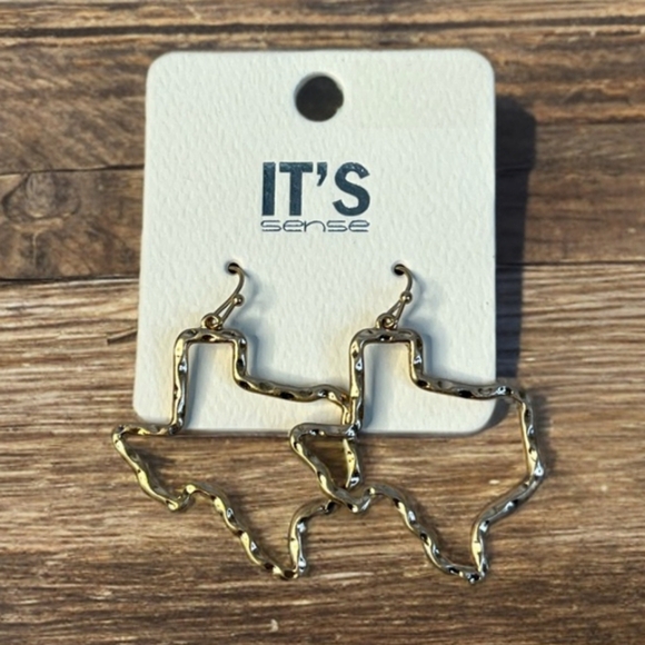 NWT Gold-Toned Western Boho Texas Outline Dangle Earrings - Picture 1 of 7